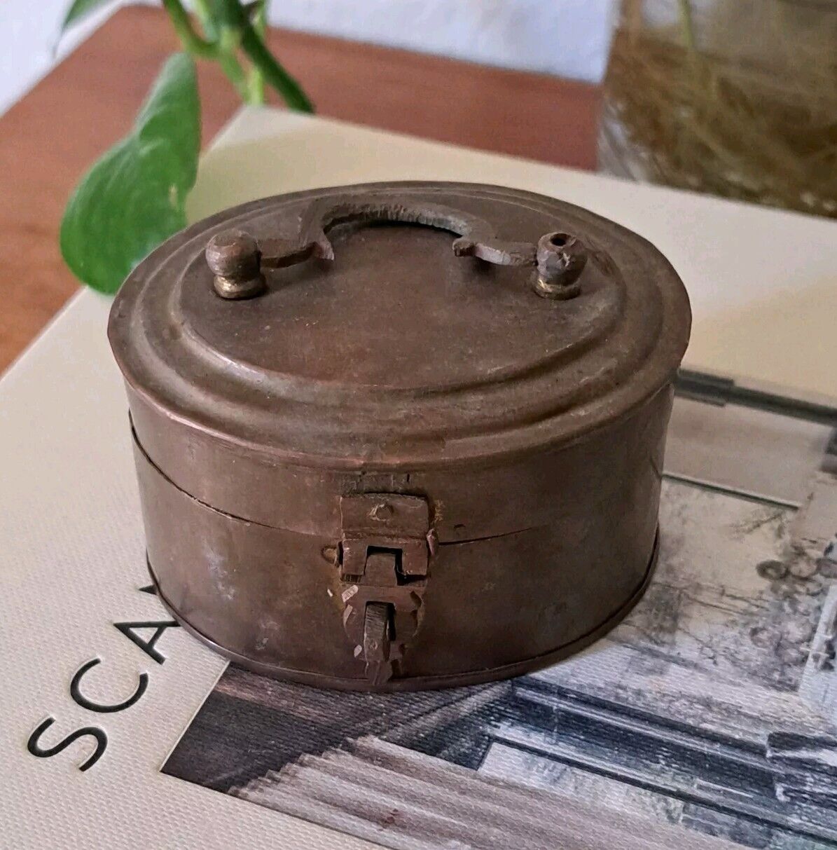 Vintage Brass Trinket Box Cricket Box Latched Numbered 3x2.5”