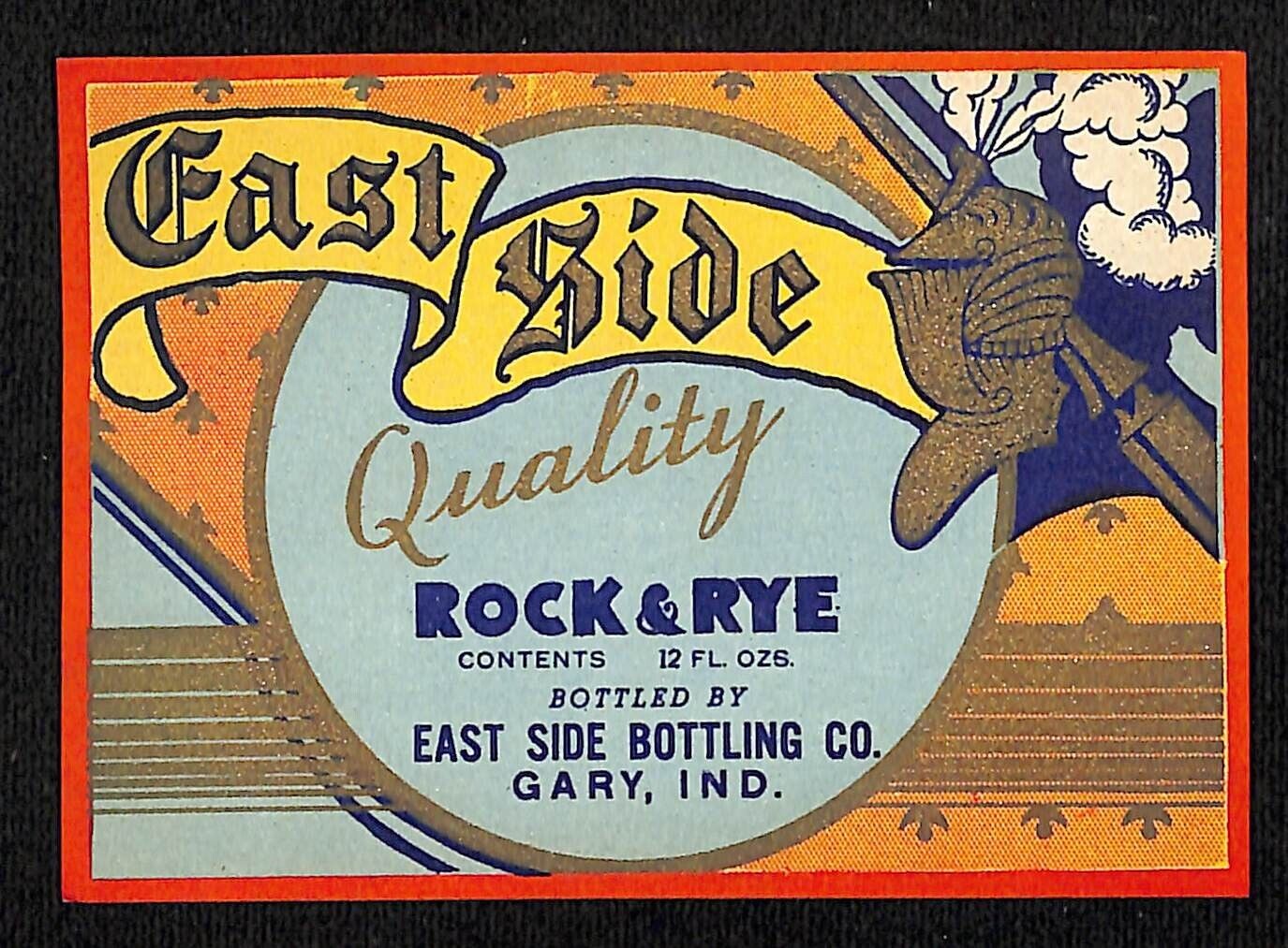 East Side Rock & Rye Gary, IN c1940\'s-50\'s Knight Armour Gold Ink VGC Scarce