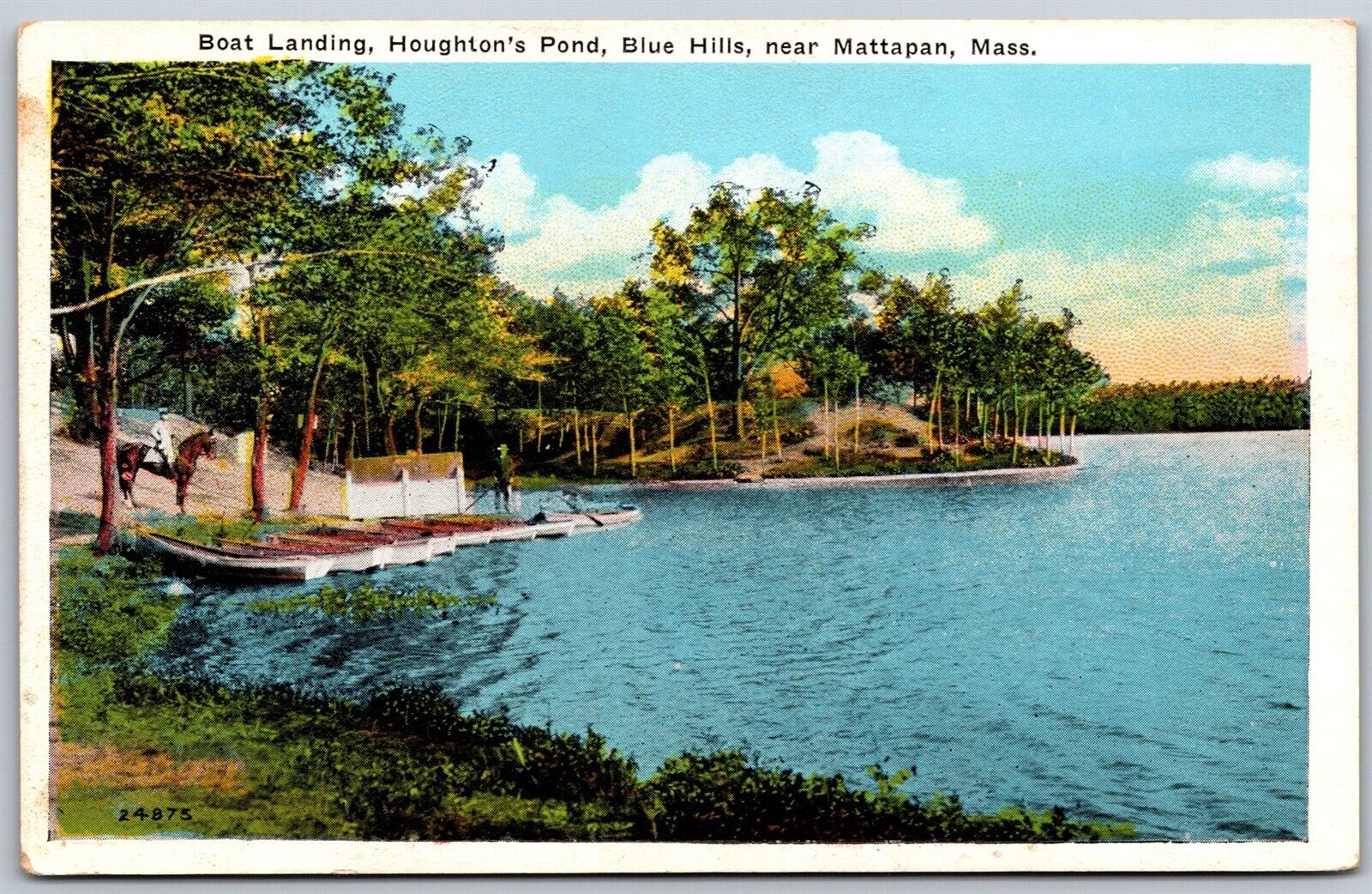 Vtg Massachusetts Boat Landing Houghton\'s Pond Blue Hills Reservation Postcard