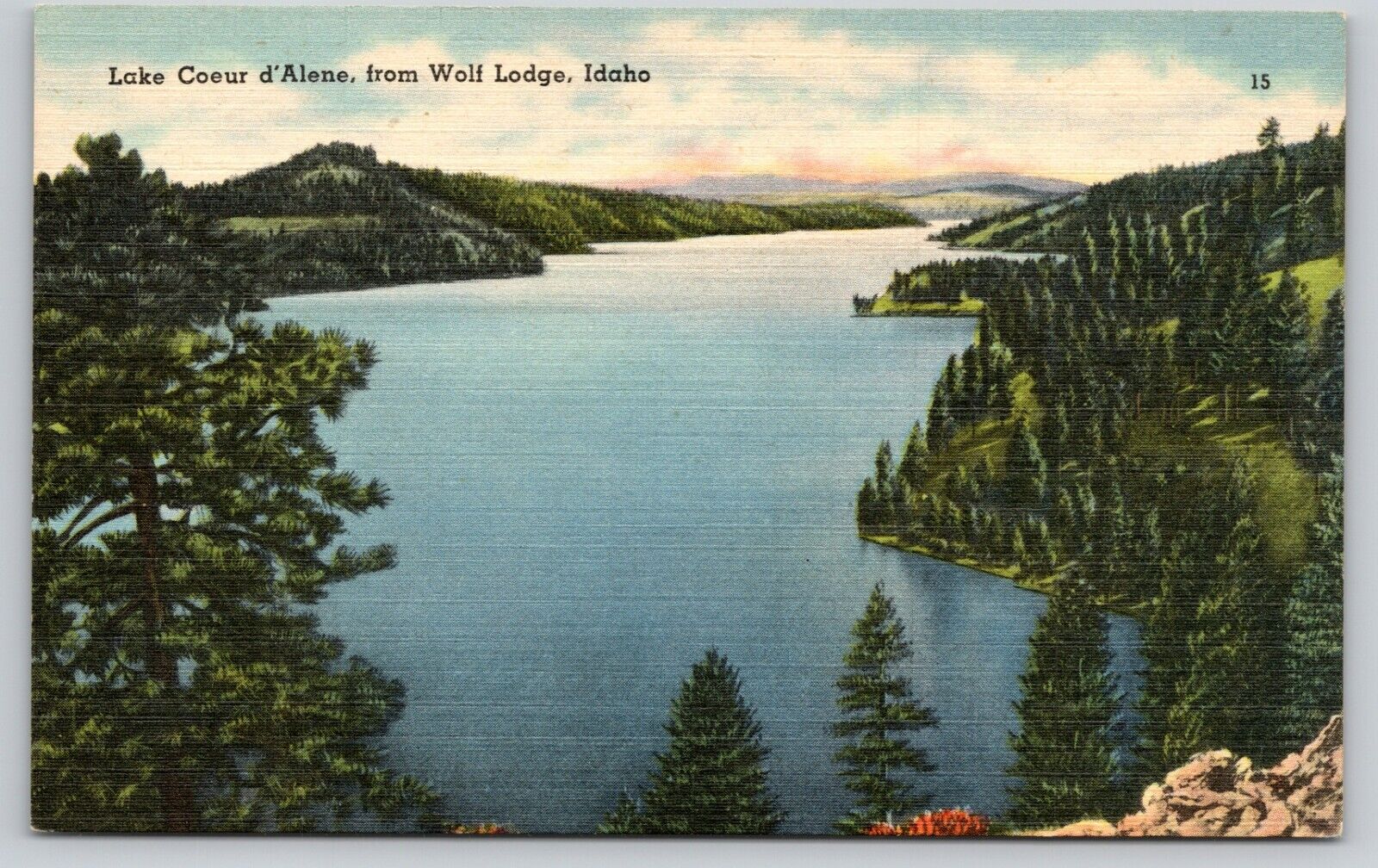 Postcard ID Wolf Lodge Lake Coeur d'Alene Linen UNP A7