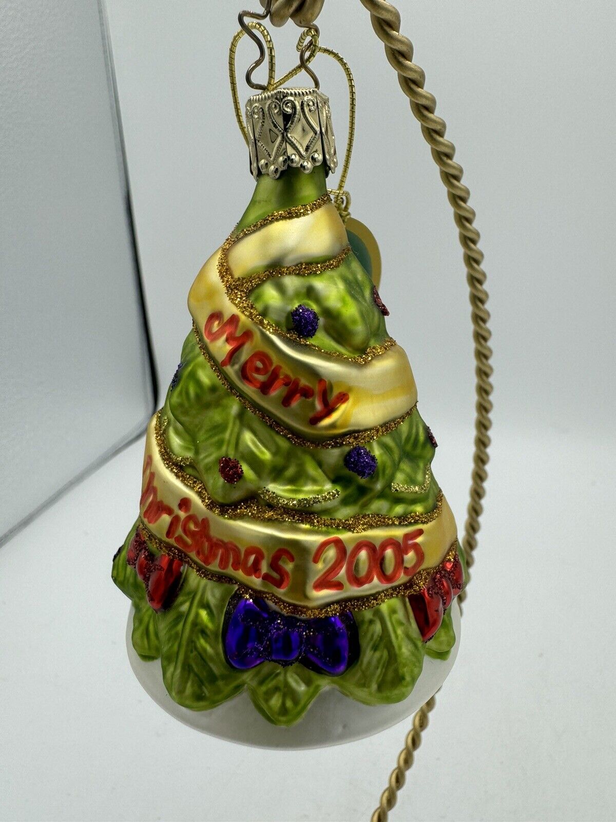 Inge-Glas 2005 Merry Christmas Tree Bell Ornament w/ Clapper Germany NWT