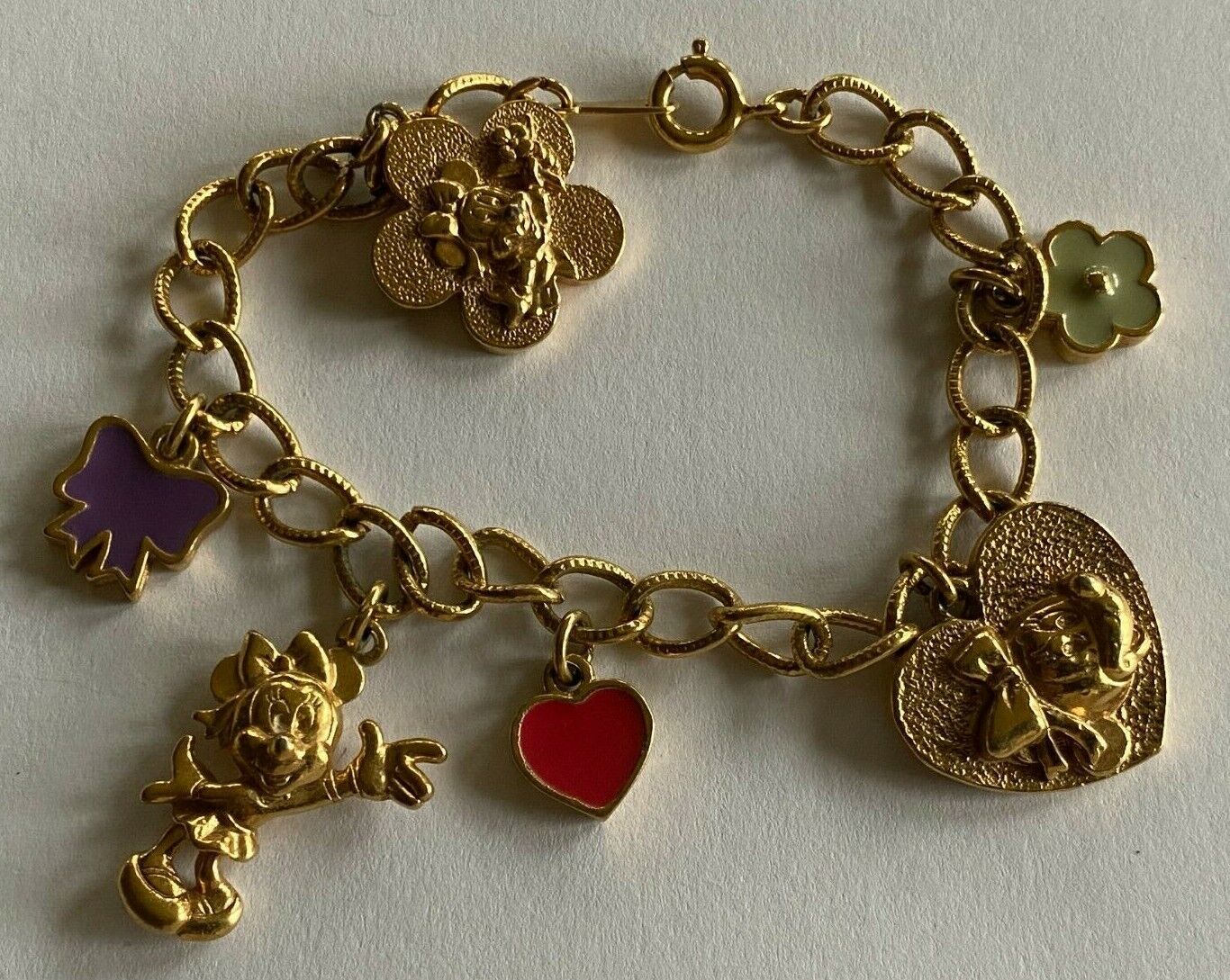 VTG Authentic Disney Minnie Best Friends Forever Heart Charm Bracelet Gold Tone