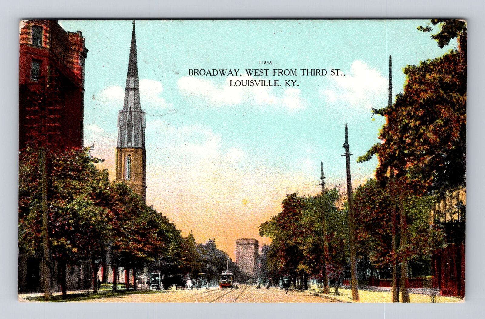 Louisville KY- Kentucky, Broadway, West From Third Street Vintage c1909 Postcard