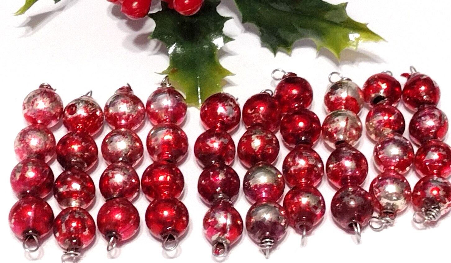 Vintage Red Christmas Ornaments lot of 10 Mercury Glass Bead Icicles sn328