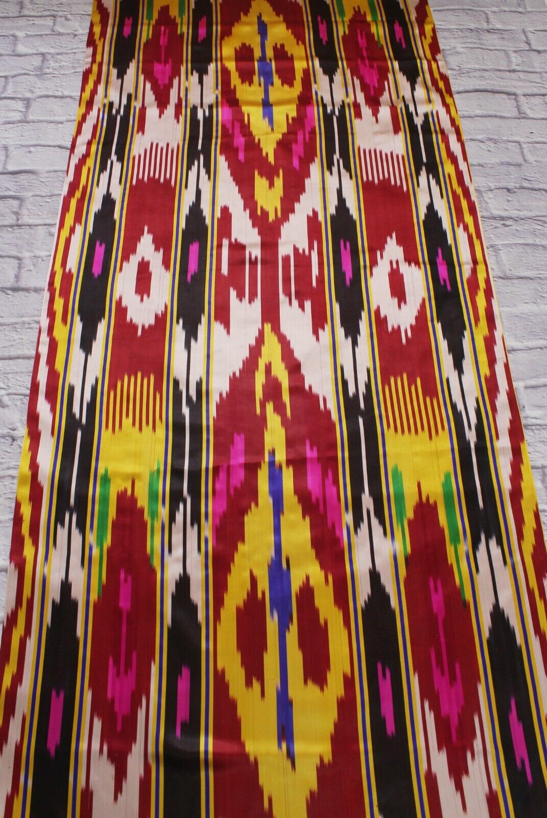1960s/2.9 m ethnic vintage silk ikat fabric/Uzbek luxury boho cloth Khan-atlas