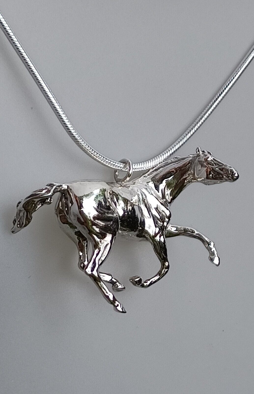 LARGE Galloping Mare Horse Sterling Silver Pendant & Chain Zimmer horse jewelry