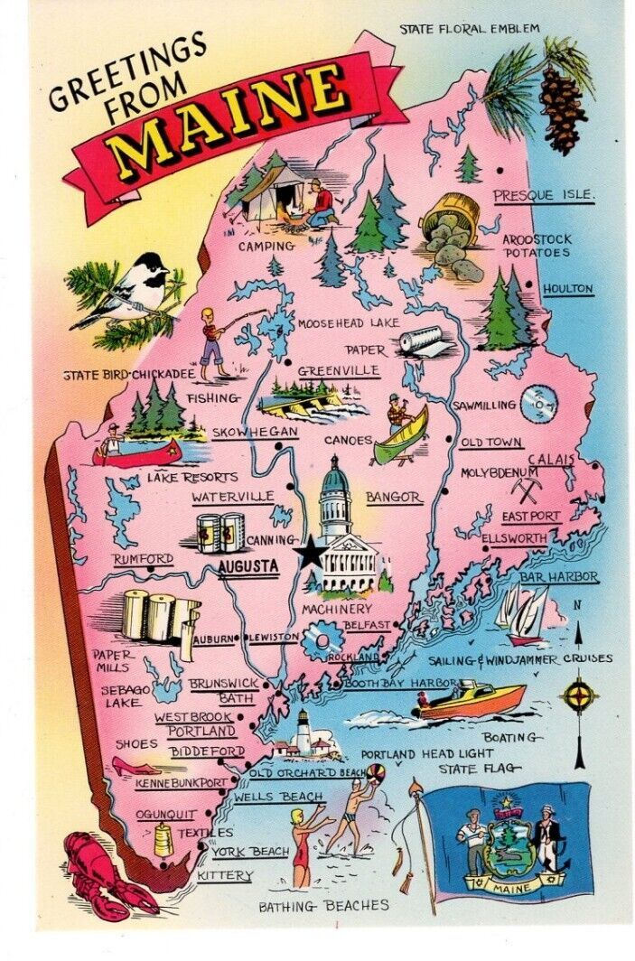Maine Vintage State Postcard Augusta Portland New Unposted #027