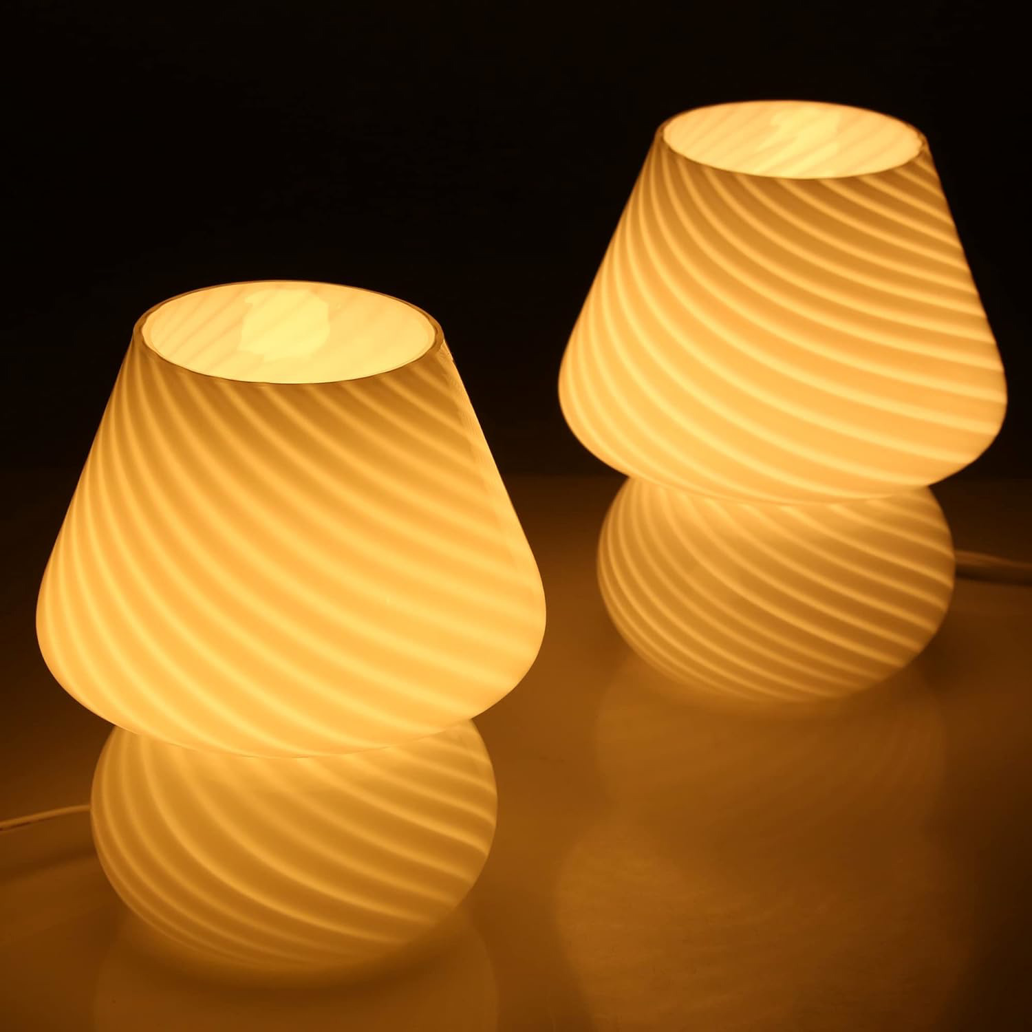 BSOD Glass Mushroom Bedside Table Lamp 2 Sets Lamps, Translucent Murano Vintage