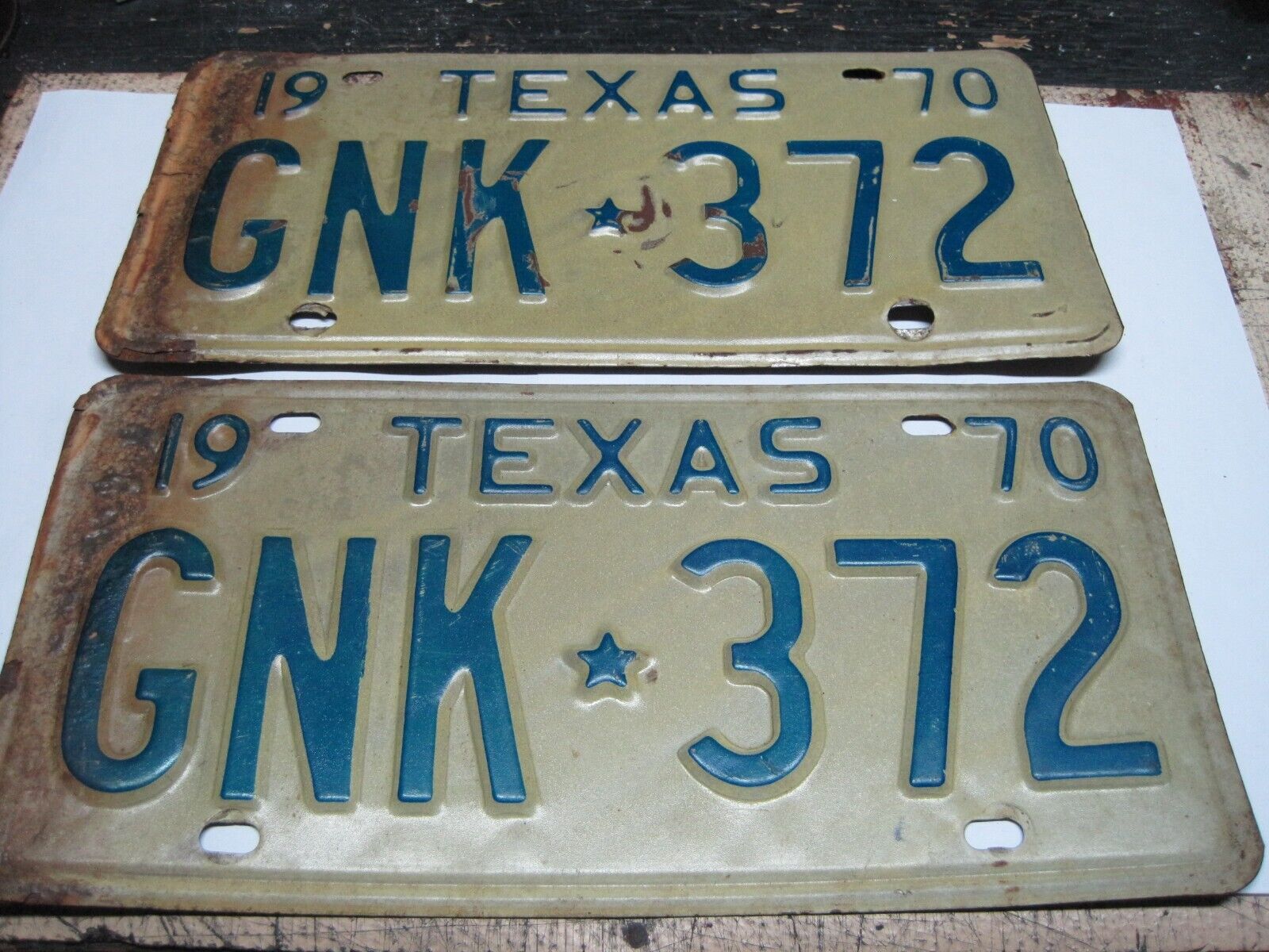 Vintage Texas License Plates Set - 1970 Blue (GNK372)