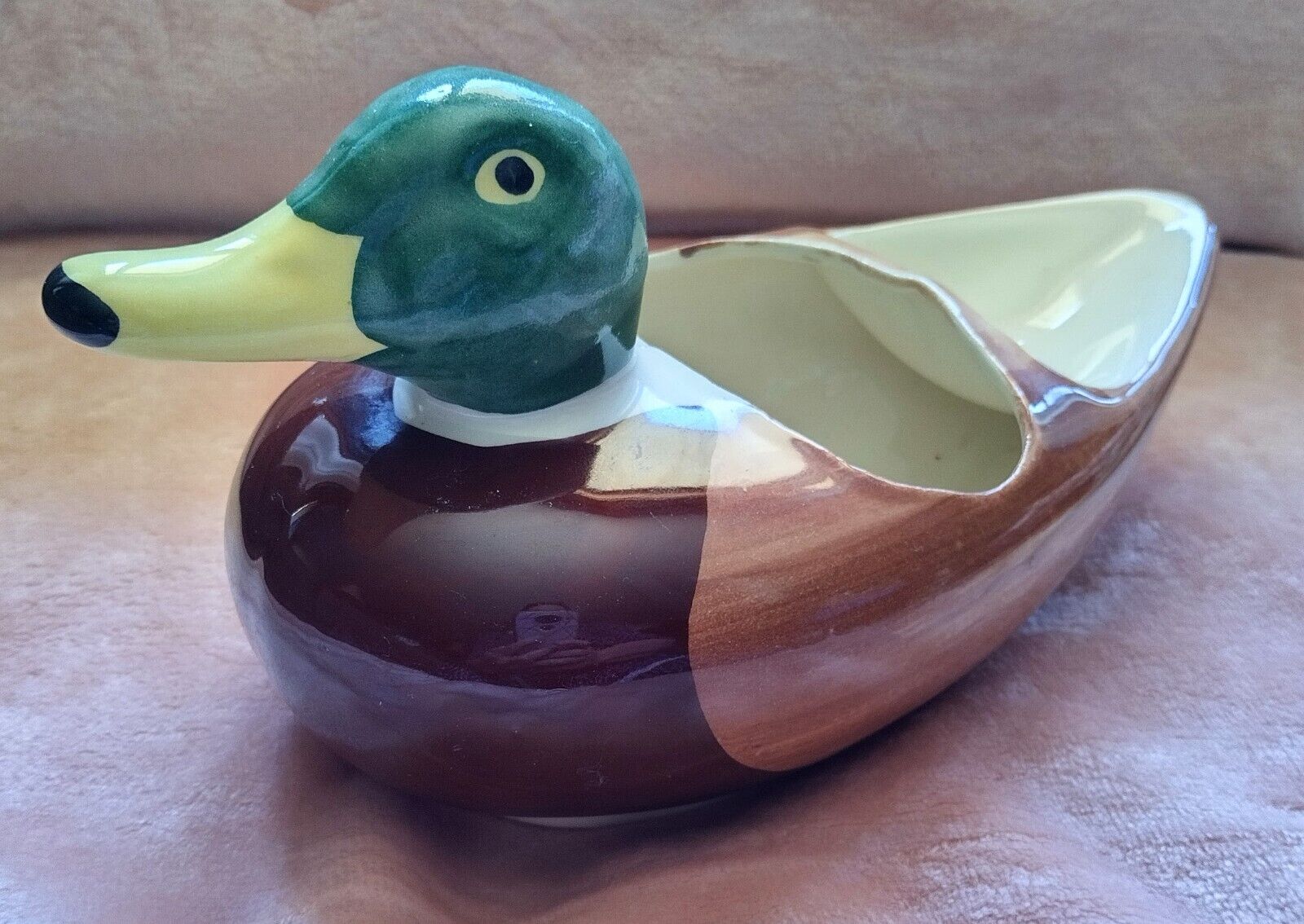 Vintage Green Headed Duck Vase, Planter, Ashtray, Duckling, Pond, Bird