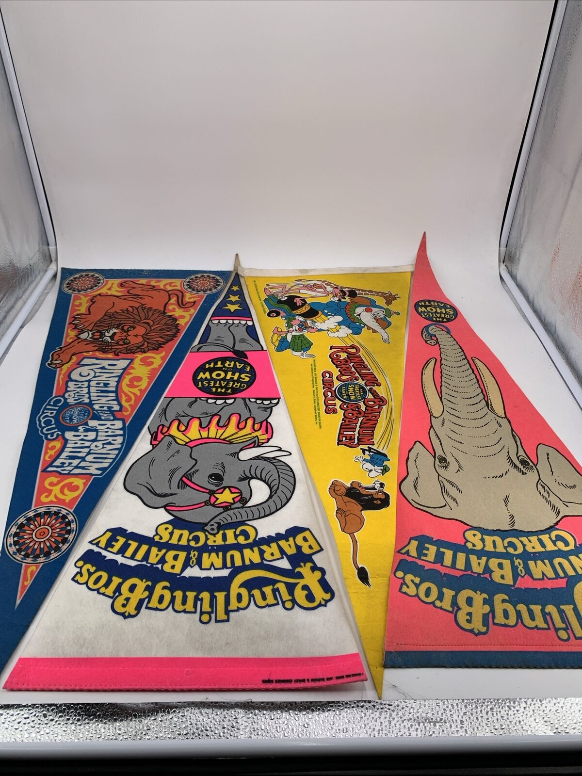 Lot of 4 Vintage Ringling Bros Circus Pennants. Greatest Show on Earth