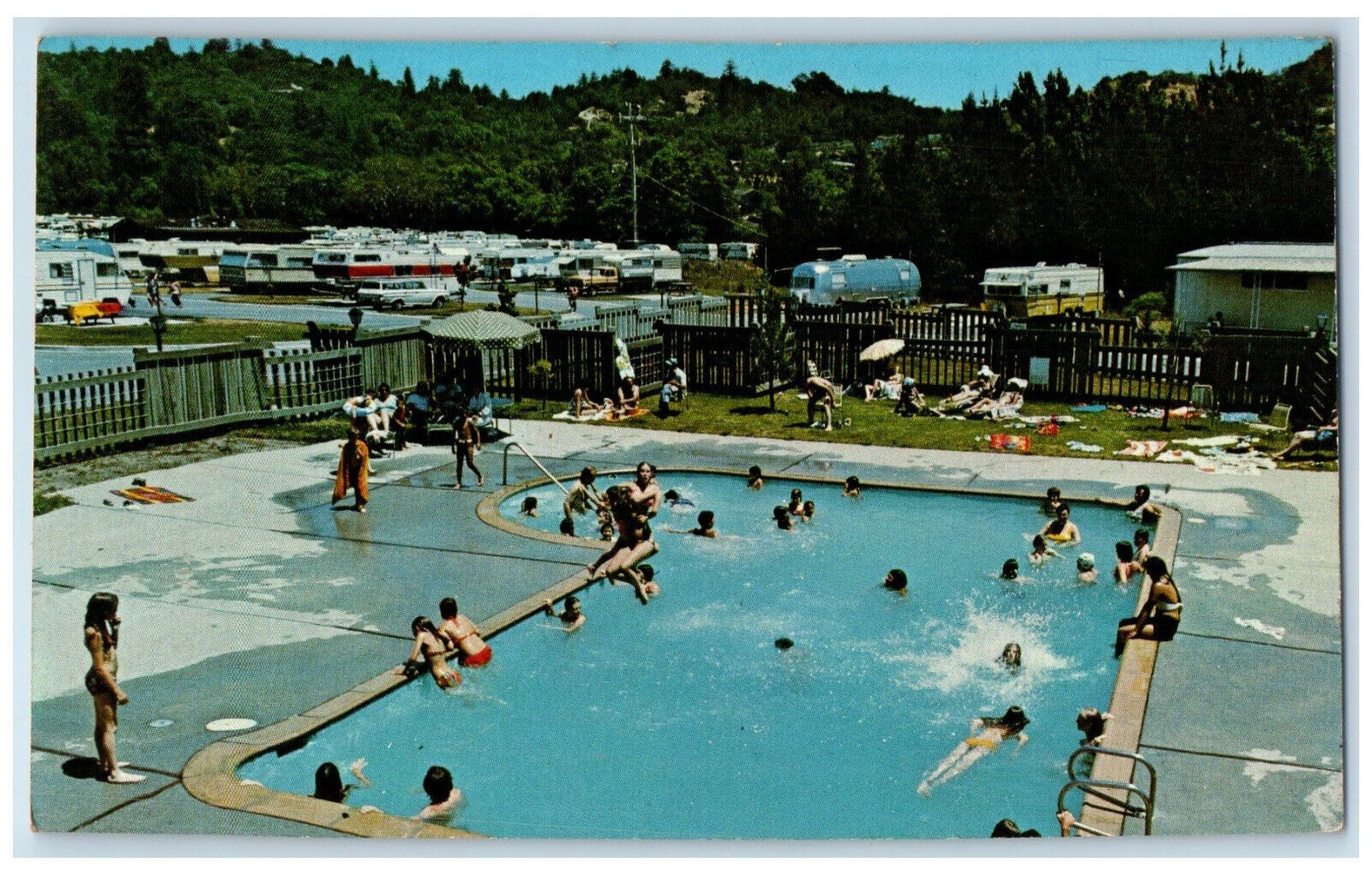 c1950's Pool Scene Gleaming Tile and Heated Water Scotts Valley CA Postcard