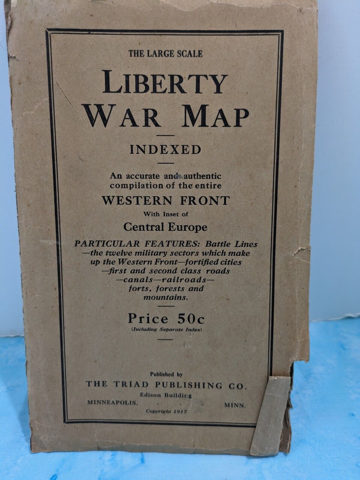 Antique 1917 WWI War Map Western Battle Front in Europe Folded Pocket Size