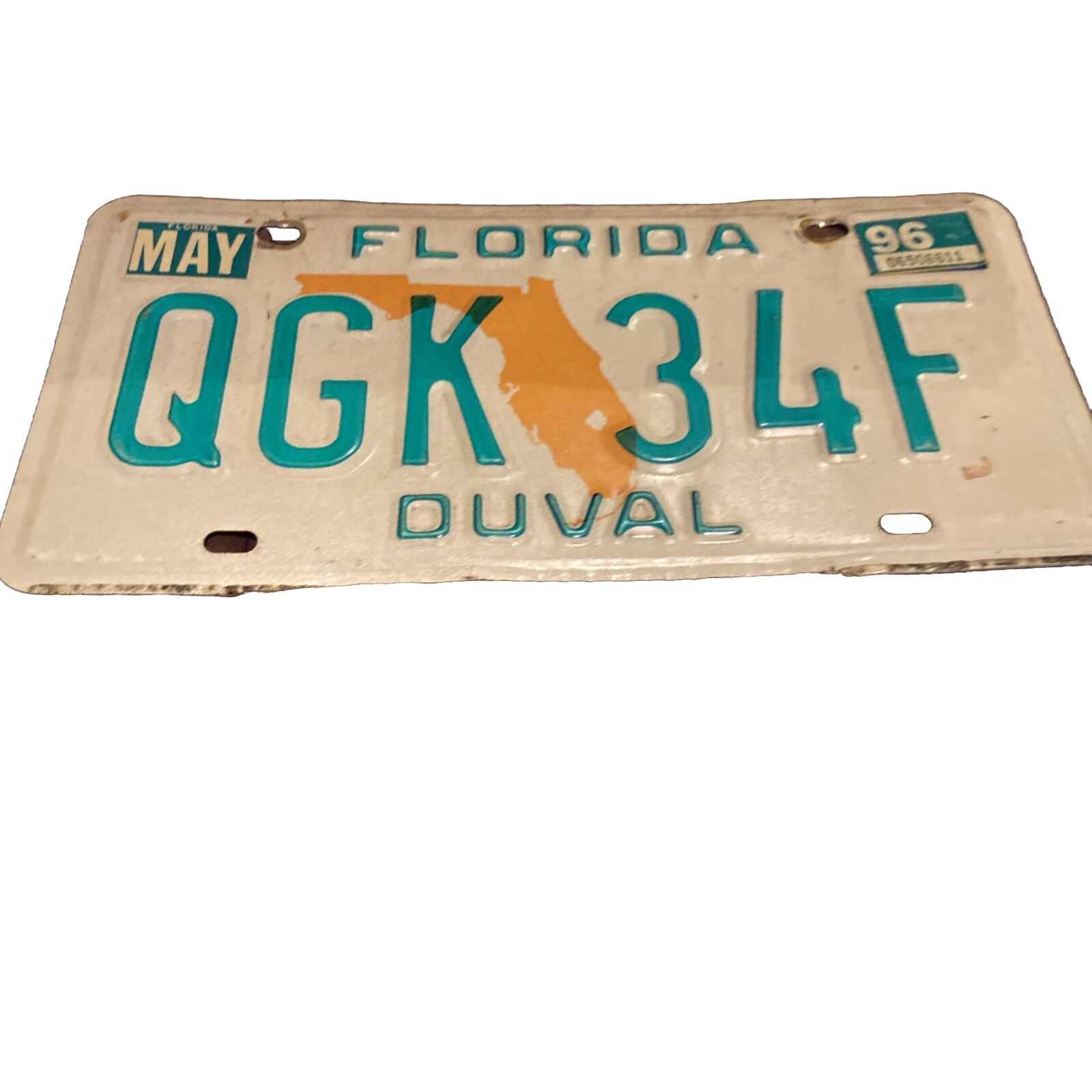 Vintage 1996 Florida License Plate Tag Sunshine State Duval County QGK-34F