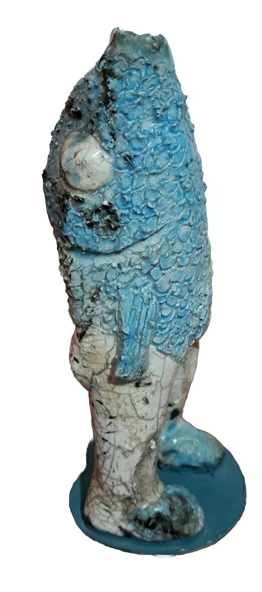 Half Man Half Fish Figurine Clay Fantasy Sculpture Blue Textured 8\