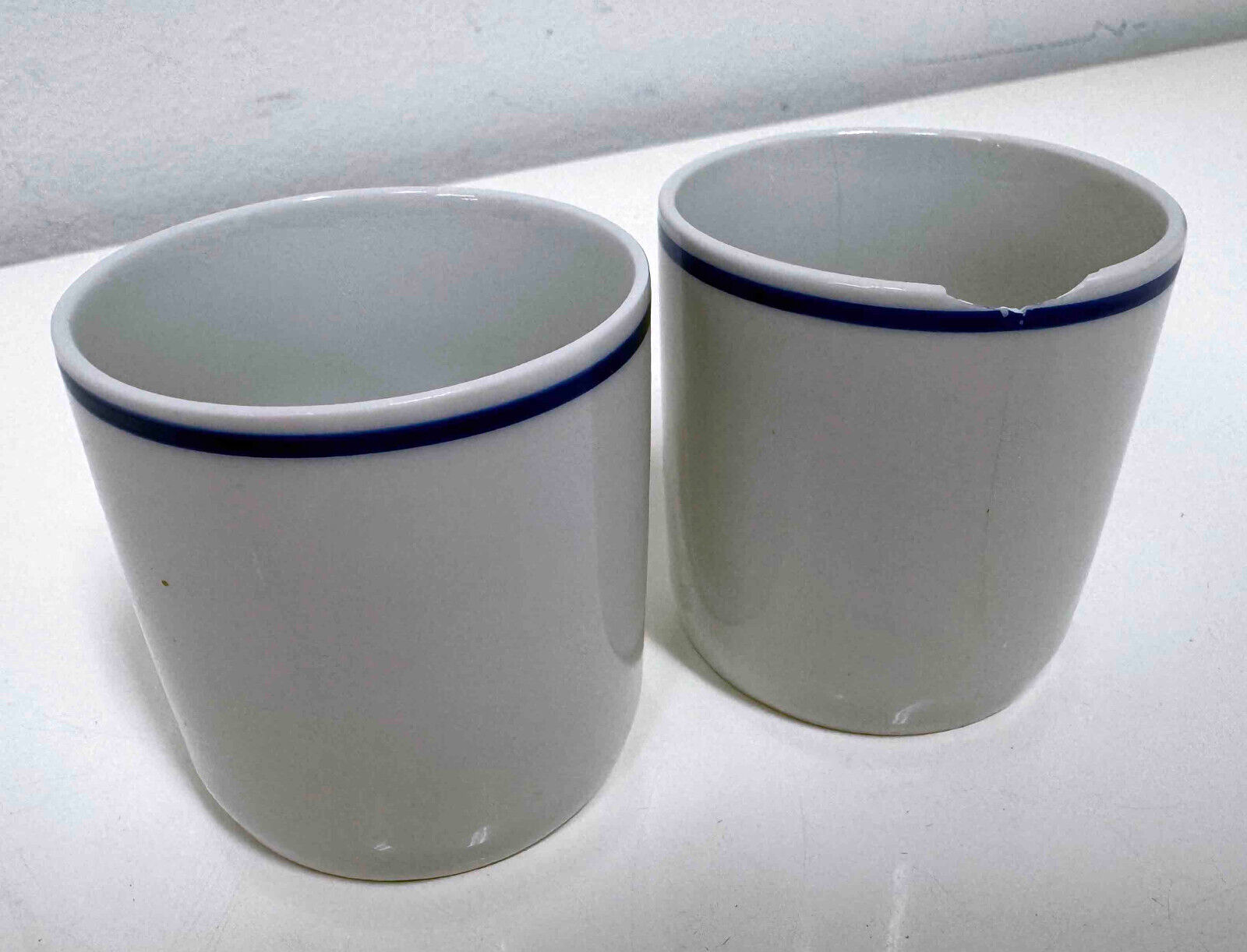 2 Vintage Kronester Bavaria Porcelain Espresso Cups with Blue Trim