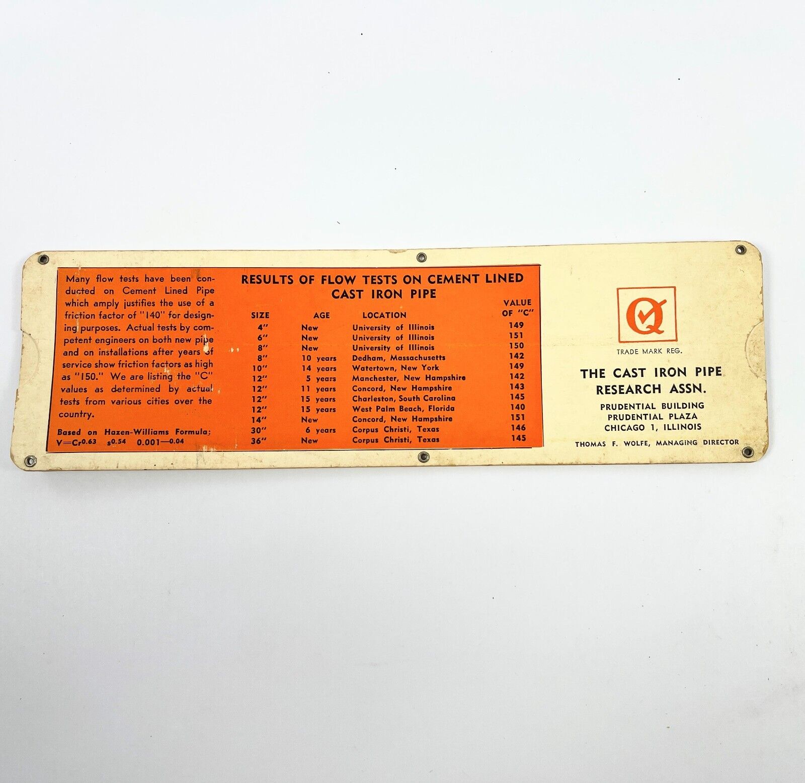 Loss of Head Slide Rule Cast Iron Pipe Research Assn vintage advertising