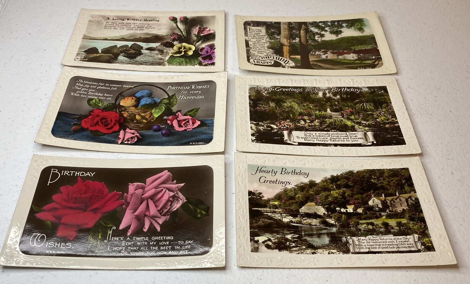 Lot of 6 RPPC Birthday Hand Color Tinted Colorful VINTAGE Postcards 1920s-1930s