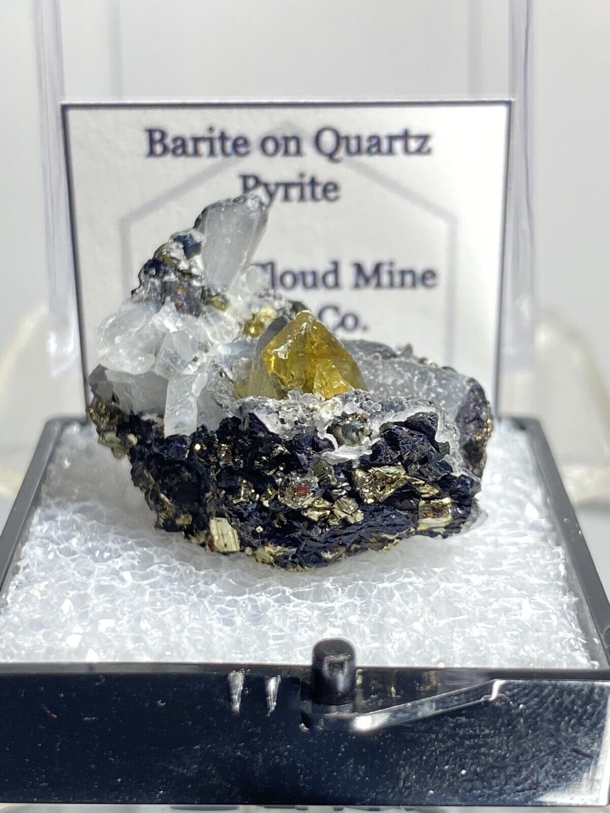 Gemmy Barite On Quartz And Pyrite Thumbnail Mineral - Black Cloud Mine, Colorado