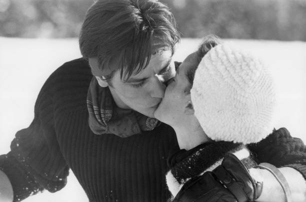Actors Alain Delon and Romy Schneider at winter sports January- 1963 Old Photo 1