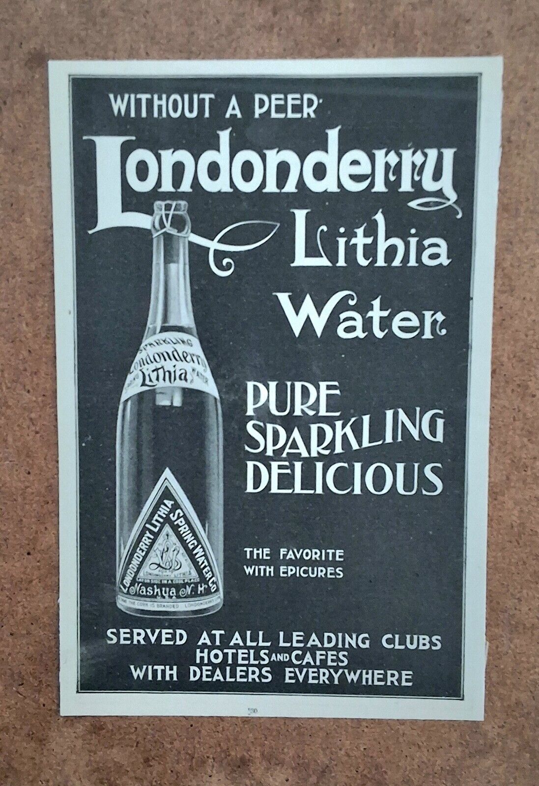 Antique Londonderry Sparkling Lithia Bottle Water - 1899-1903 Art AD LOT Decor