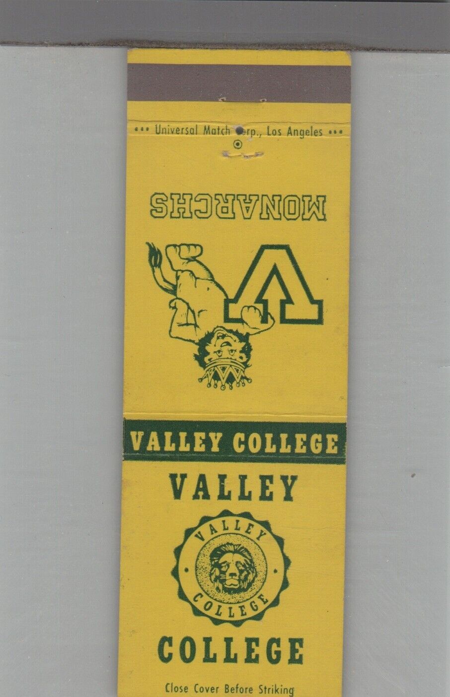 Matchbook Cover Valley College Monarchs Book Store
