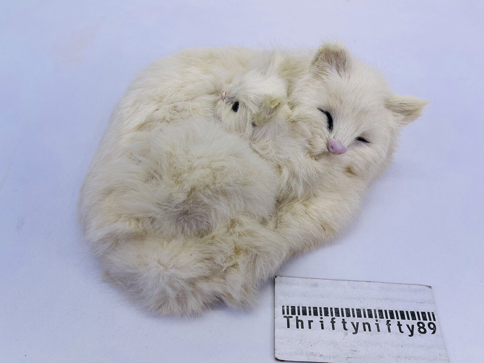 Realistic Lifelike Sleeping Turkish Angora Cats; Rabbit Fur Realistic Faux