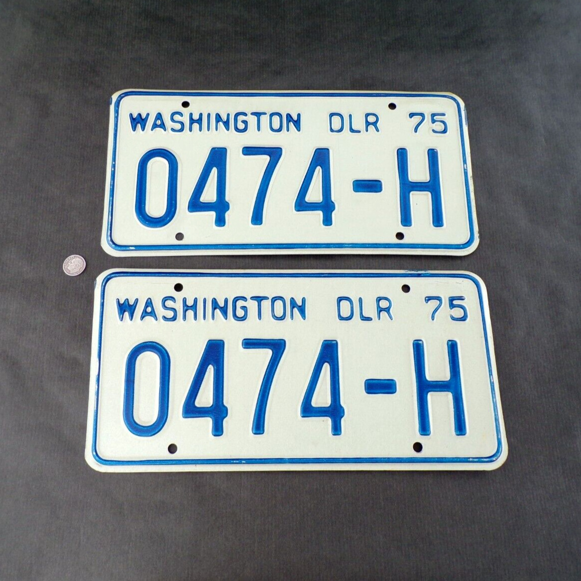 UNRESTORED Pair 1975 WASHINGTON State WA Dealer LICENSE Plates Blue White 0474-H