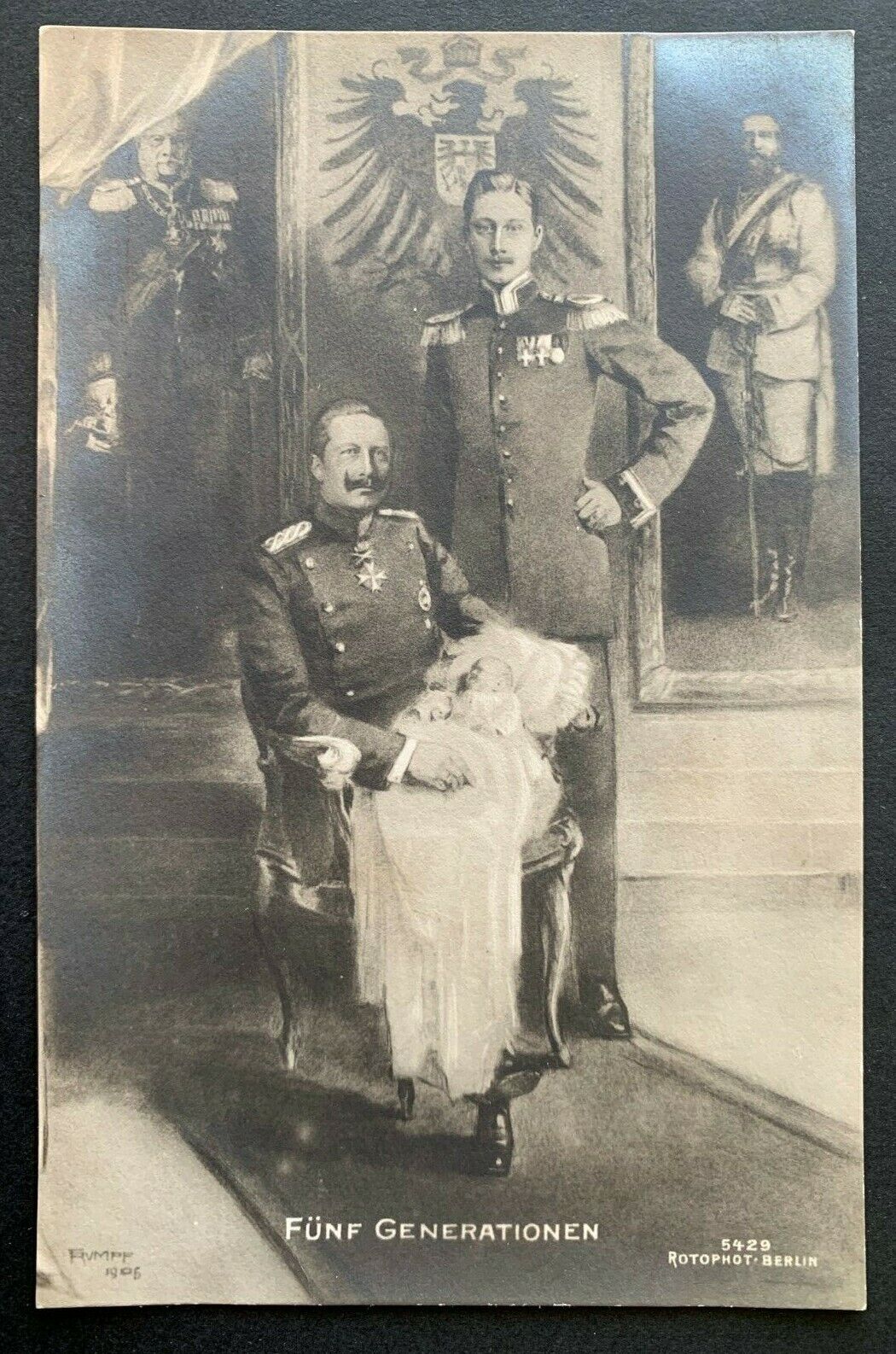RPPC Postcard Kaiser Wilhelm II Germany Grandson Funf Generationen Royal Family