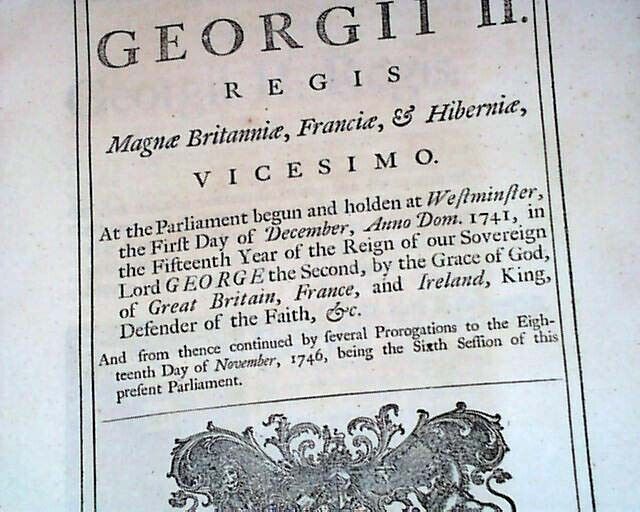 18th century 1747 Act of Parliament King George II Era London England Document