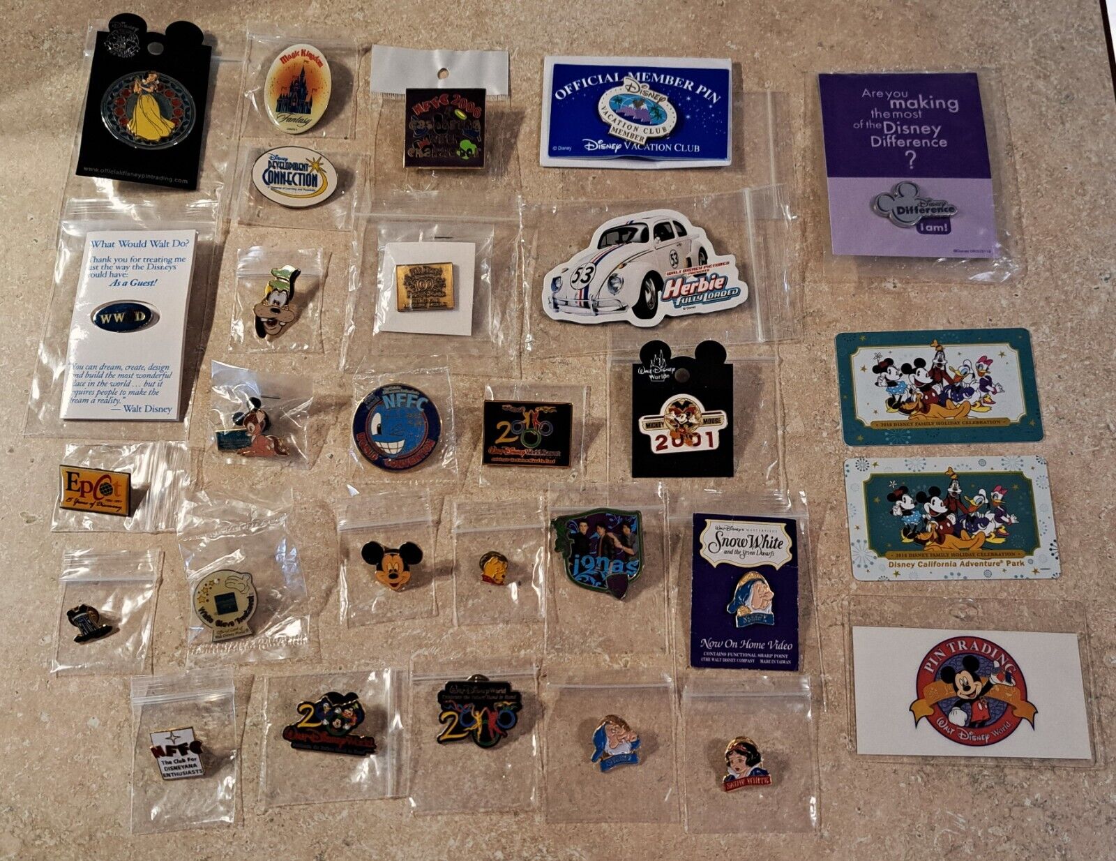 Disney Authentic Assorted Pins Lot of 26 + 2 expired passes - 1 LE No Dupes ML18