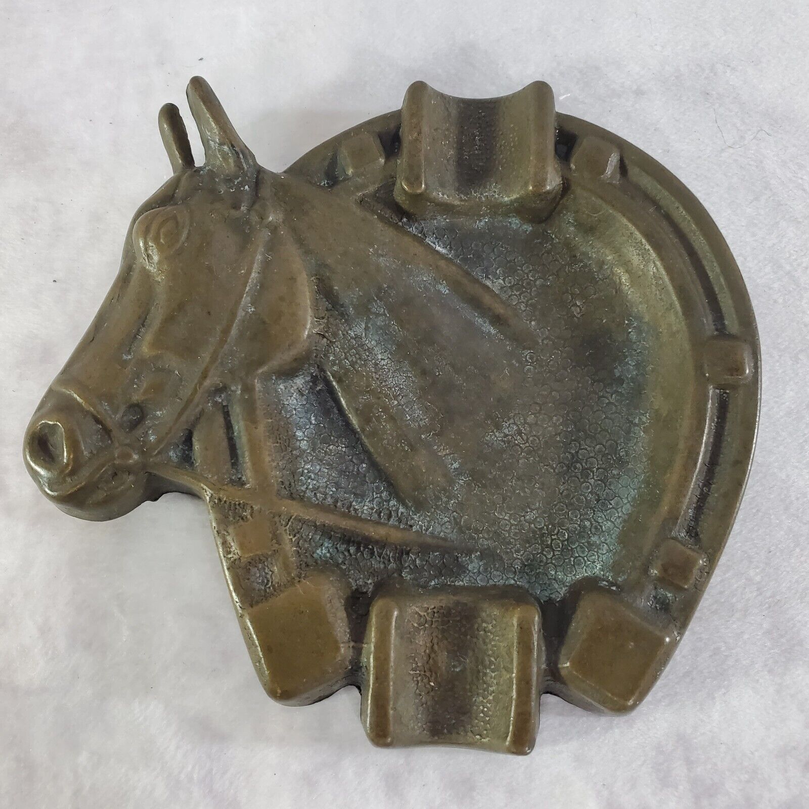 Brass Horse Head Horseshoe Ashtray Cigar Ash Tray Tobacciana Equestrian