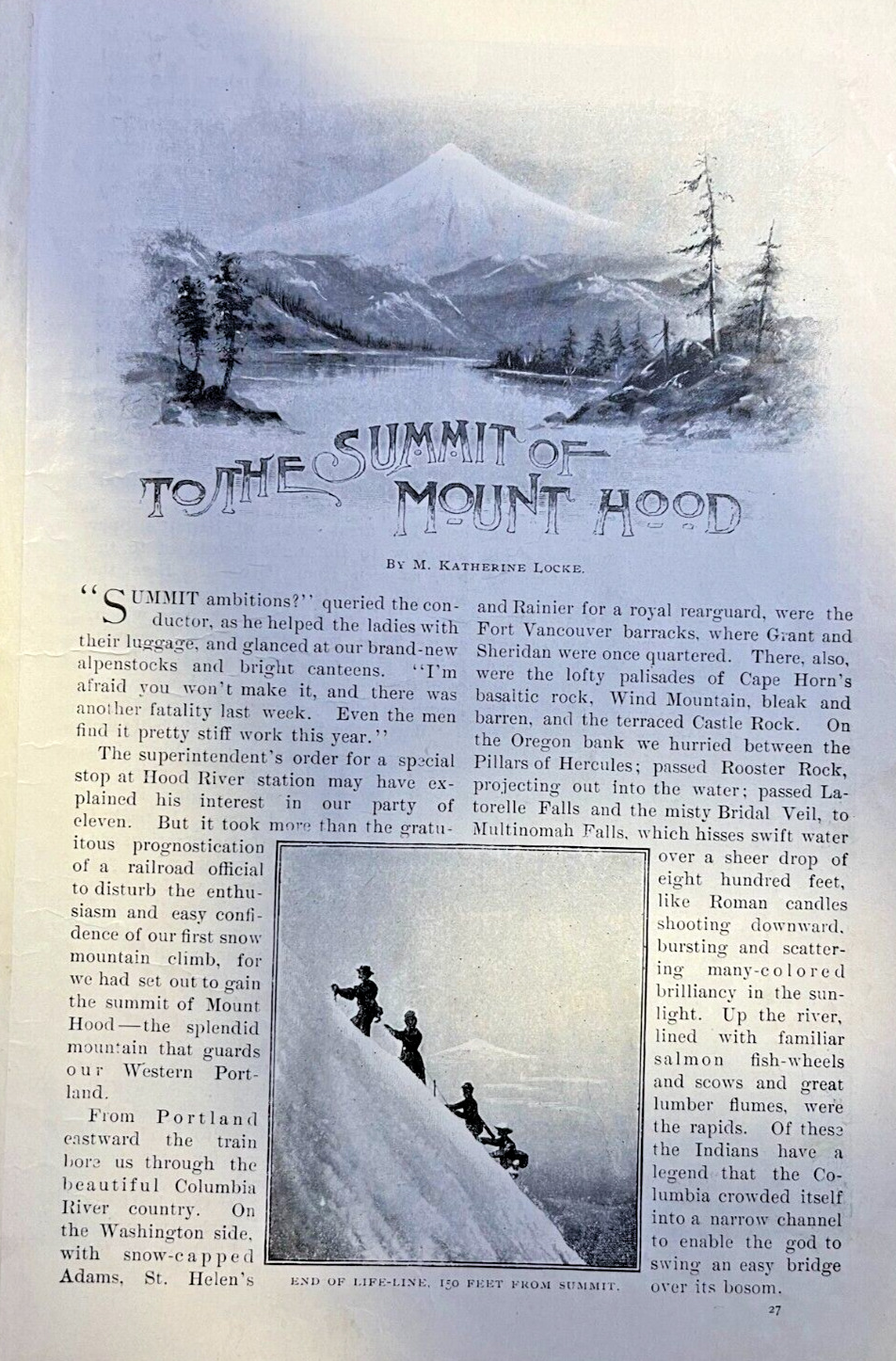 1898 Katharine Locke Climbing Mount Hood Multinomah Falls Eliot Glacier