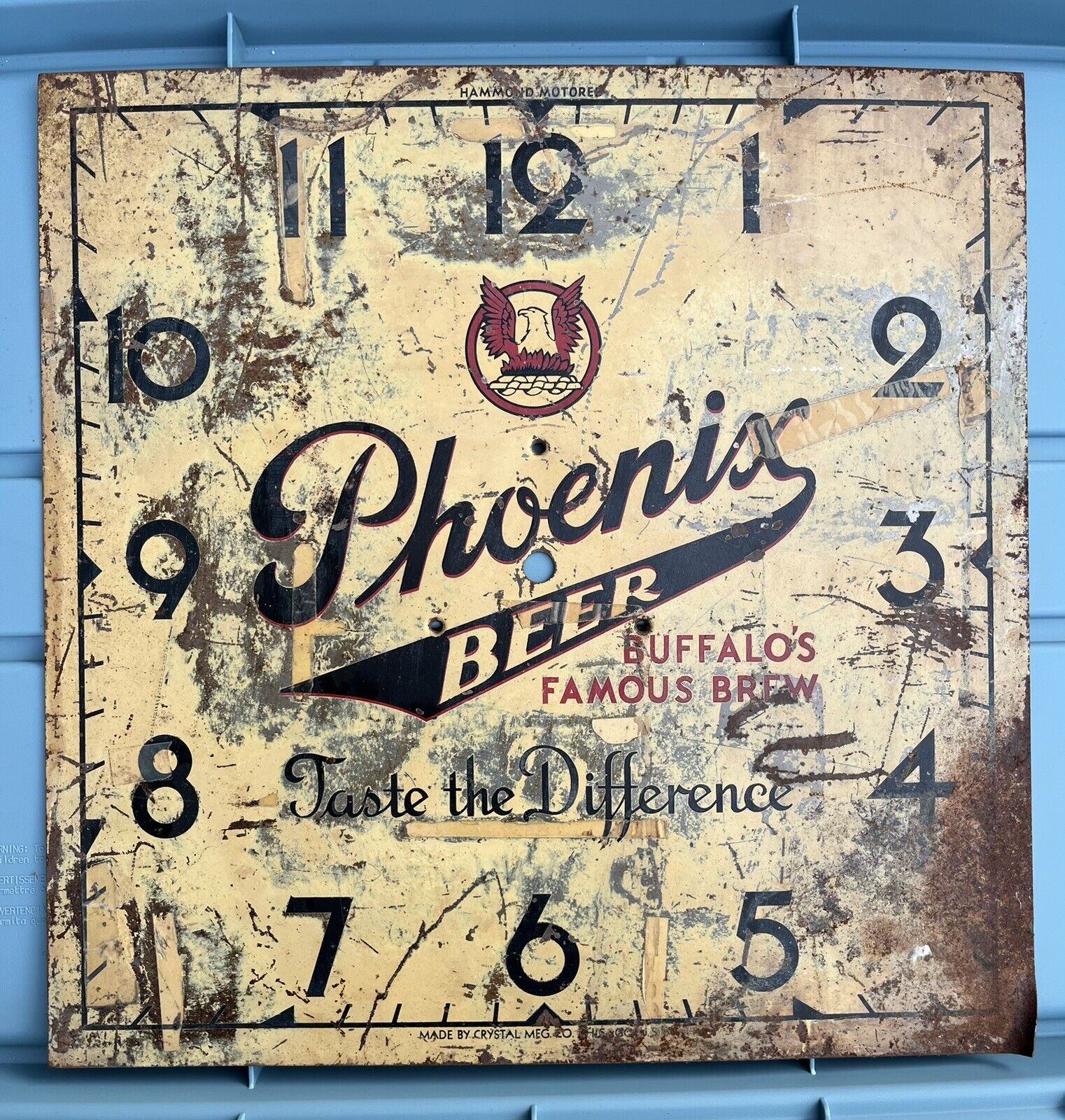 Antique Phoenix Beer Buffalo Metal Clockface Sign 14” Crystal Meg Co