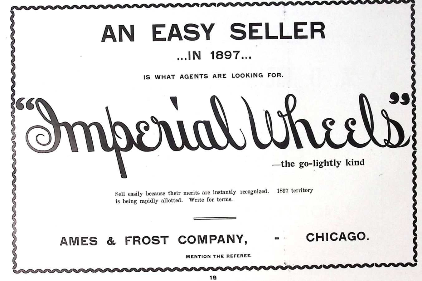 1896 Imperial Wheels An Easy Seller in 1897 Ames & Frost Co  Bicycle Trade Ad