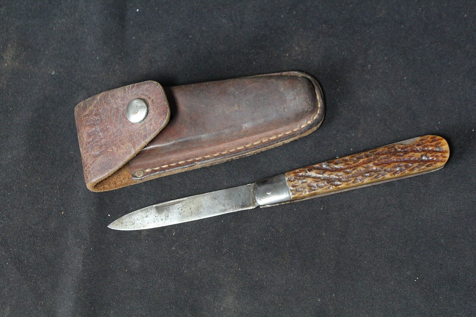 Antique R.J. Richter English Jack Lockback Folding Pocket Knife Jigged Stag