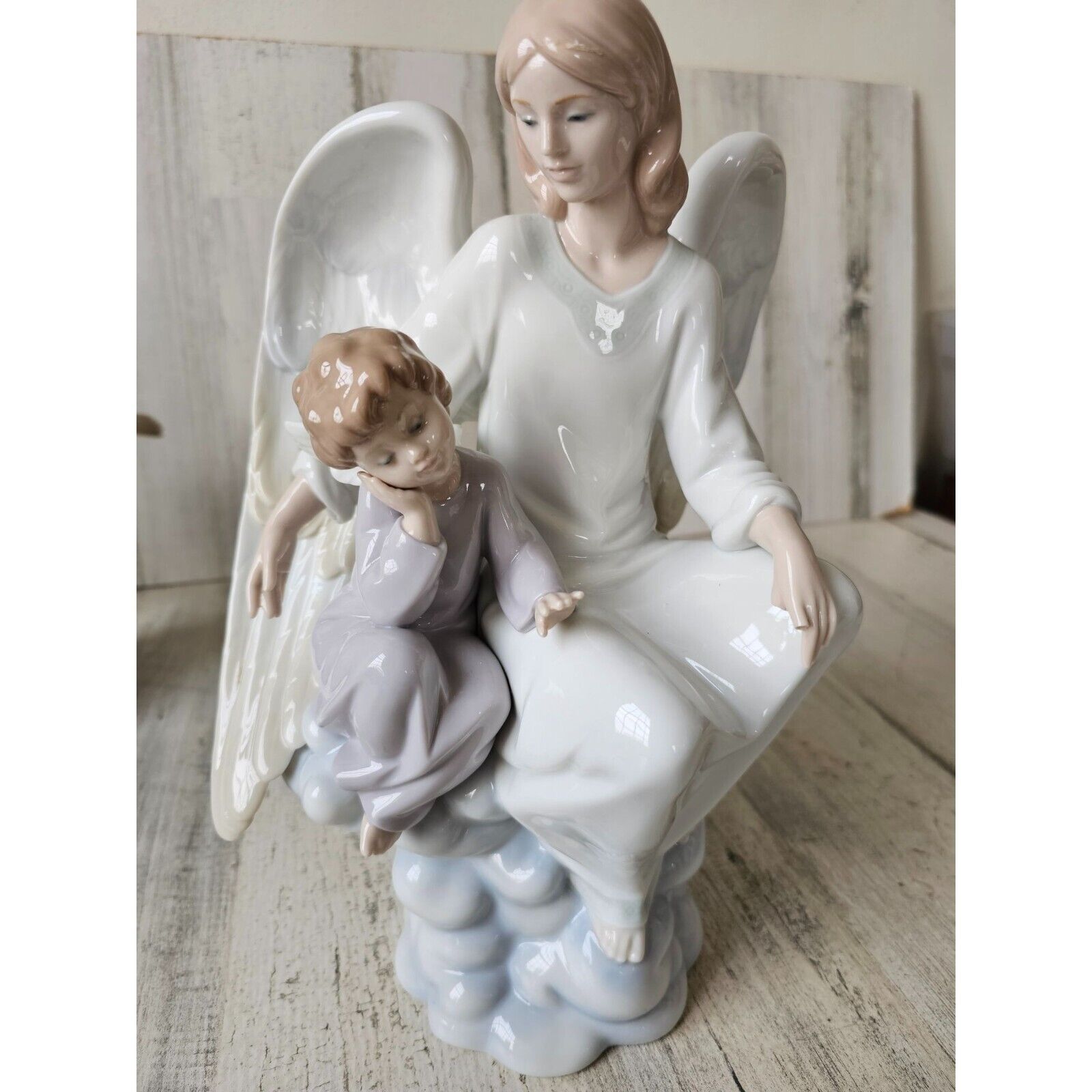 Lladro heavenly apprentice 6849 AS IS Mom Angel Cherub boy cloud figurine mom