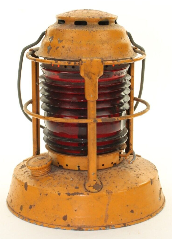 Vintage DIETZ Night Watch Railroad Lamp Lantern w/ Fresnel Red Glass Globe