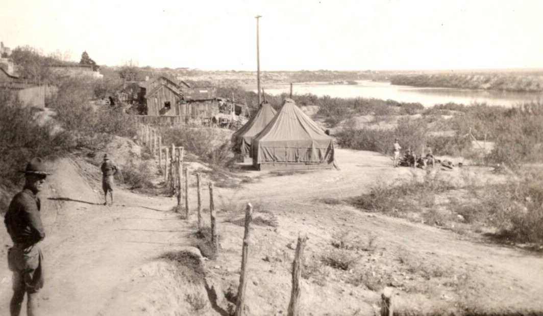 RPPC AZO 1918-1930 LOREDO TEXAS WW1 Era Military Camp By River ANTIQUE Postcard