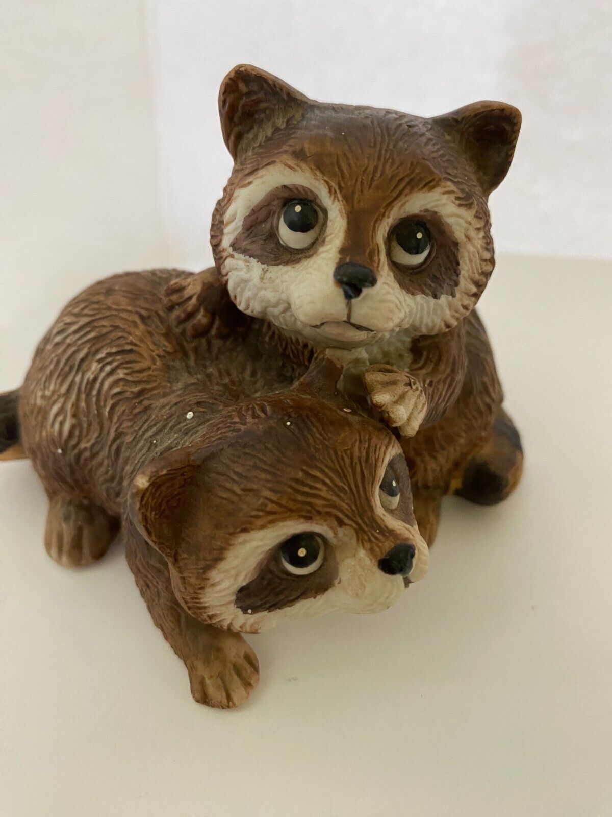 Vintage Homco #1454 Big Eyed Baby Raccoons Ceramic Figurine - Taiwan