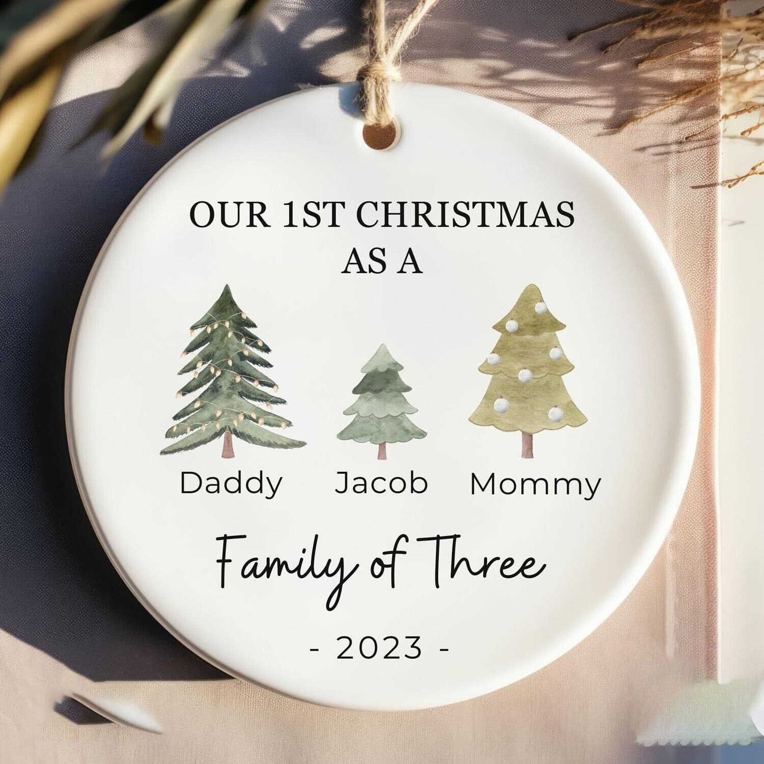 Family of Three Christmas Ornament - Family of 3 - Family Ornament - Custom
