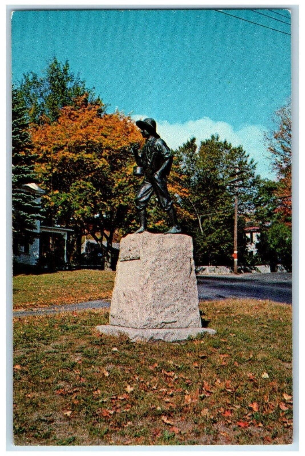 c1960's The School Boy Cushing Academy Statue Ashburnham MA Vintage Postcard