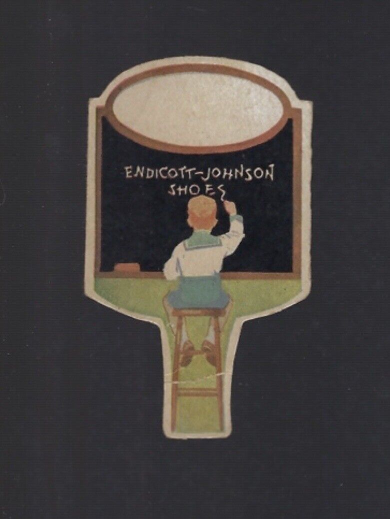 c.1880s Endicott-Johnson Shoes Boy Chalkboard Die Cut Trade Card Victorian VTC