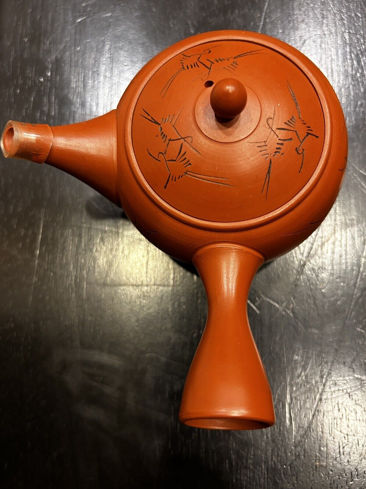 Vtg Japanese Tokoname-ware Teapot Unglazed Pottery Kyusu Sencha Signed/ 11 Oz