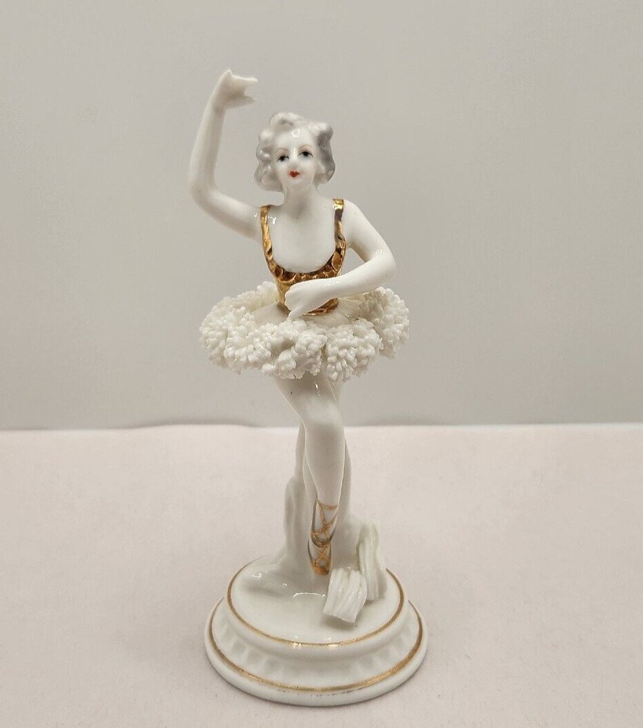 Vintage Ballerina Figurine Spaghetti Trim Tutu