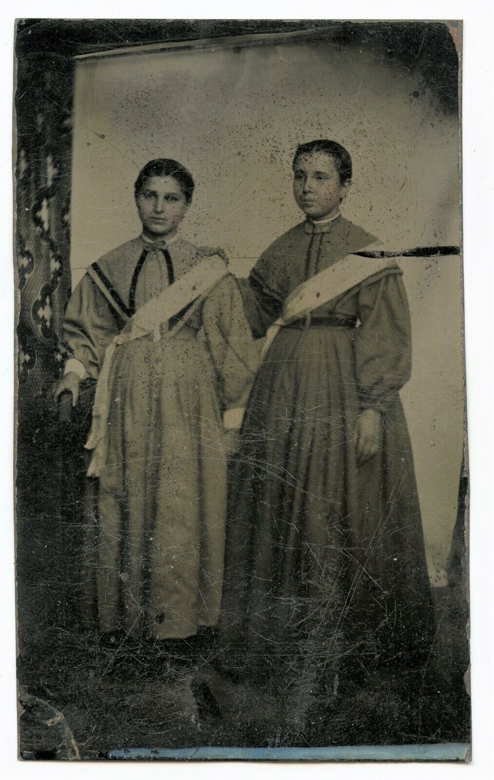 Victorian Girls wearing Political or Religious Sash, Vintage Tintype Photo