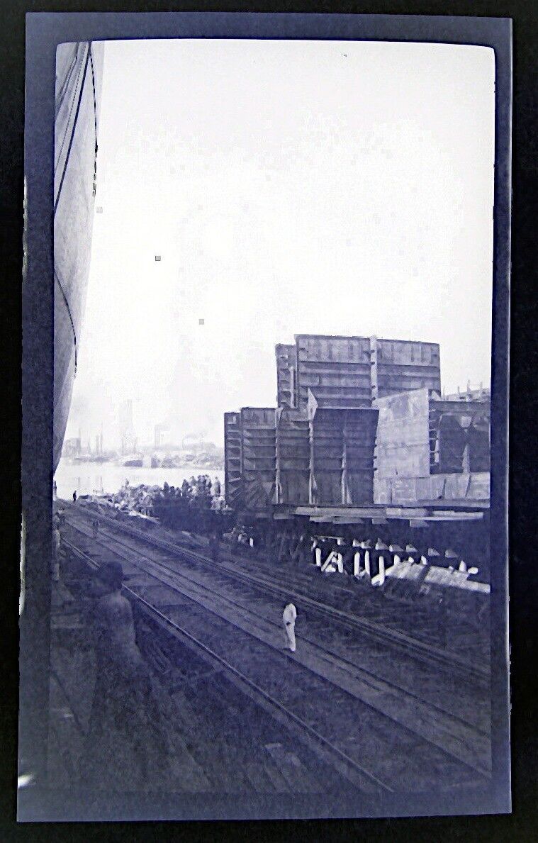 1910s Industrial Railroad Train Track Man Vtg Photo Negative 5.75 X 3.5 D