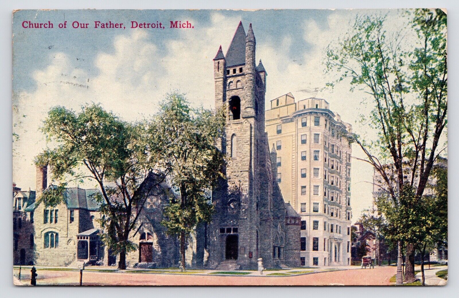 c1900s~Detroit Michigan MI~Church of Our Father~Romanesque~Tuller Hotel~Postcard