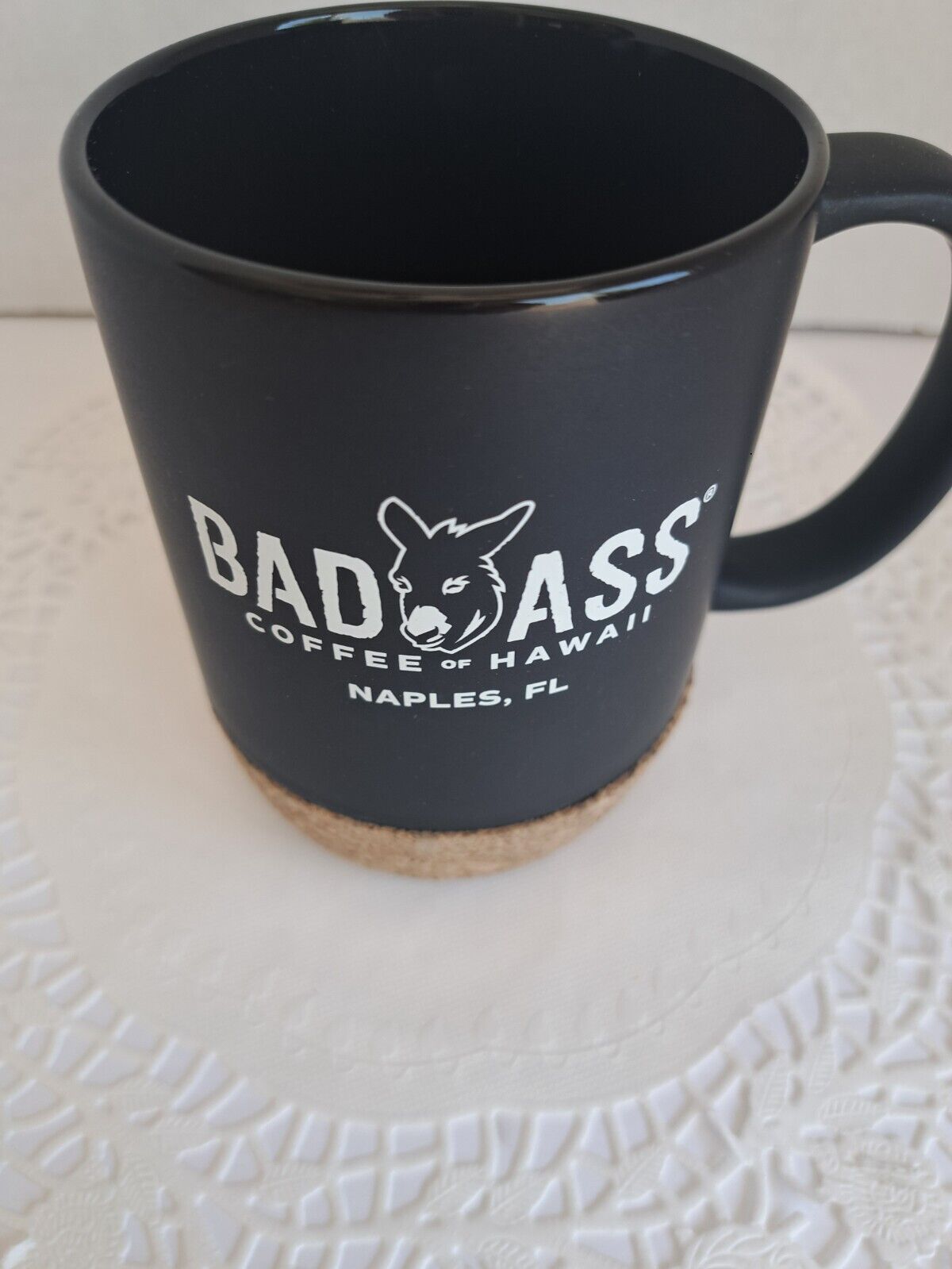 The Bad Ass Coffee Co Hawaii Coffee Mug with Cork Bottom Black Naples FL