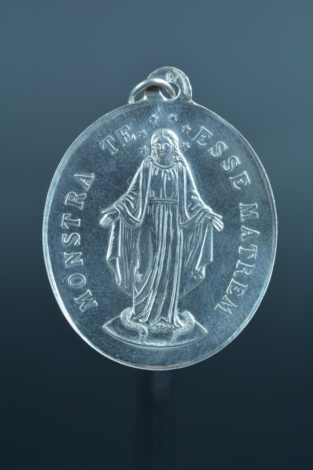 19Thc religious Medal pendant Miraculous Virgin Children of Mary Sterling silver